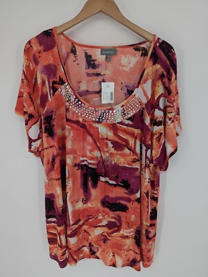 Essentials Women's Short Sleeve Dressy Shirt 3XL Multicolor With Tag