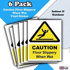 6 Pack - Caution Floor Slippery When Wet Vinyl Sticker Signs - Caution Wet Floor