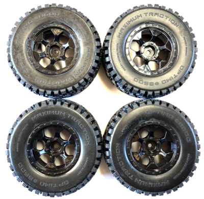 Tamiya FTX, MJX, Traxxas Truck Crawler Räder 12mm, Sechskantbeschlag. Schwarz - 4 Stück