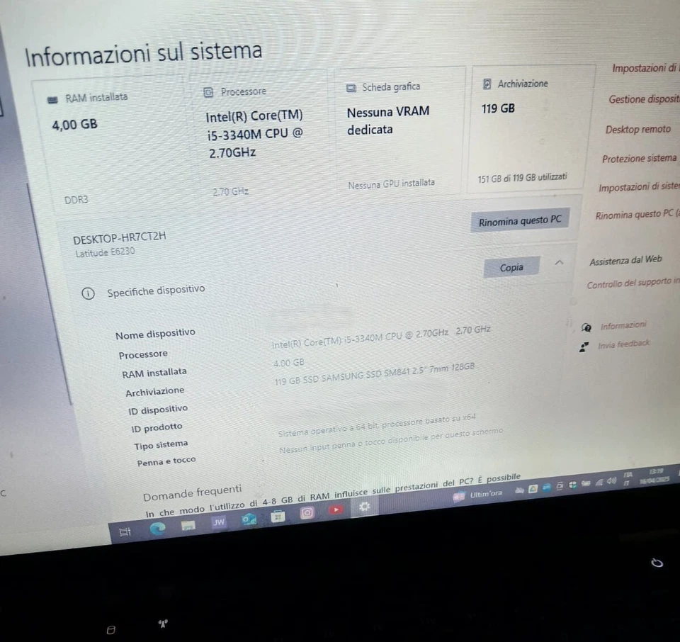 Laptop Dell Latitude E6230 – i5, SSD, Windows 10 - Immagine 3 di 4