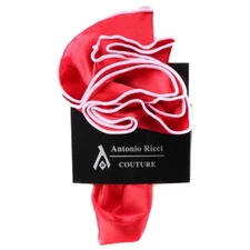 Men's Antonio Ricci Pocket Round Hanky Red With White Trim Formals Weddings