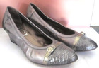 AGL Women's Silver Metallic Leather Wedge Sandals Size 39.5 Italy Italian Shoes — photo 1