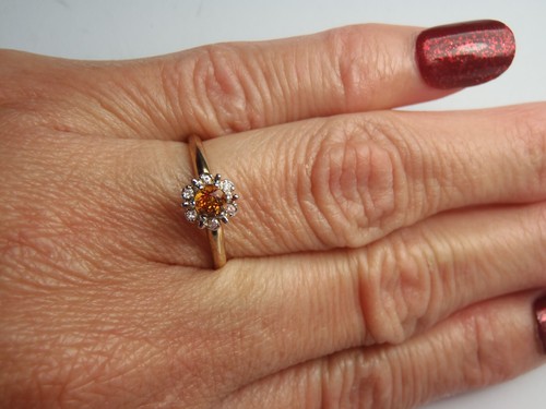 Solid 10K Yellow Gold Citrine & Diamond Halo Ring Size 6 1/4