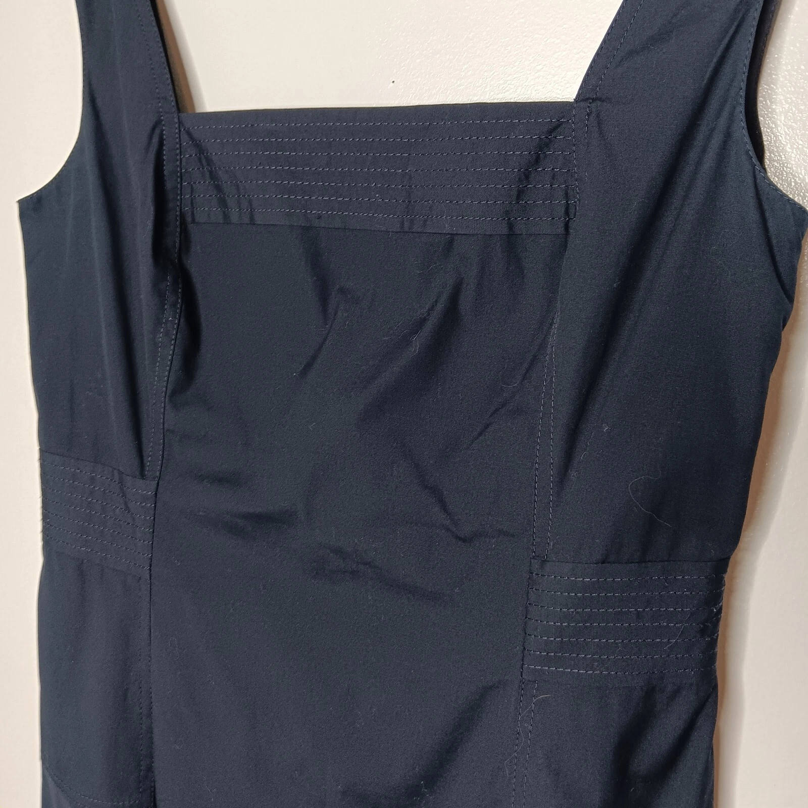 Abito donna Tory Burch aderente e svasato taglia 4 blu navy scollo quadrato foderato senza maniche