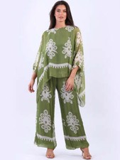 Women All Over Print Silk Tunic Top Italian Batwing Sleeves Two Layered Blouse