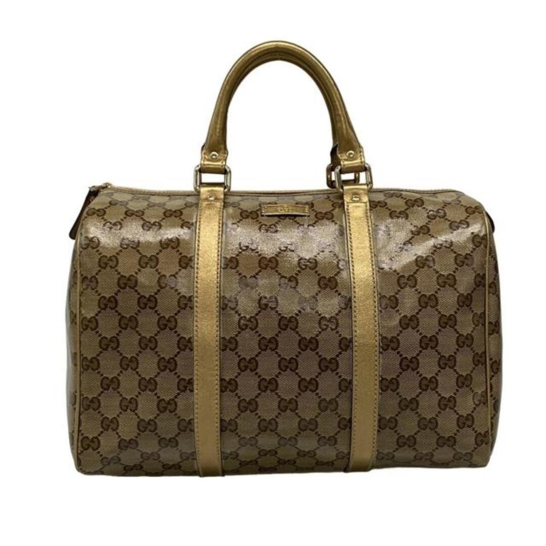 GUCCI Crystal GG Handbag Dark Brown Leather Gold Used