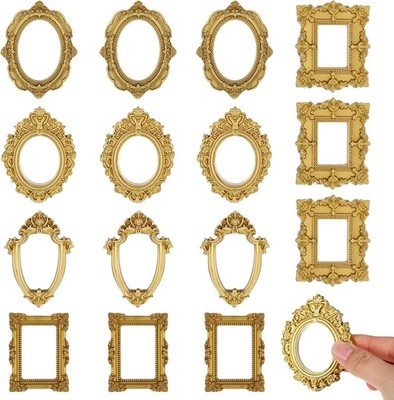 15-Piece Vintage Baroque Mini Gold Picture Frame Set - Ornate Small Frames