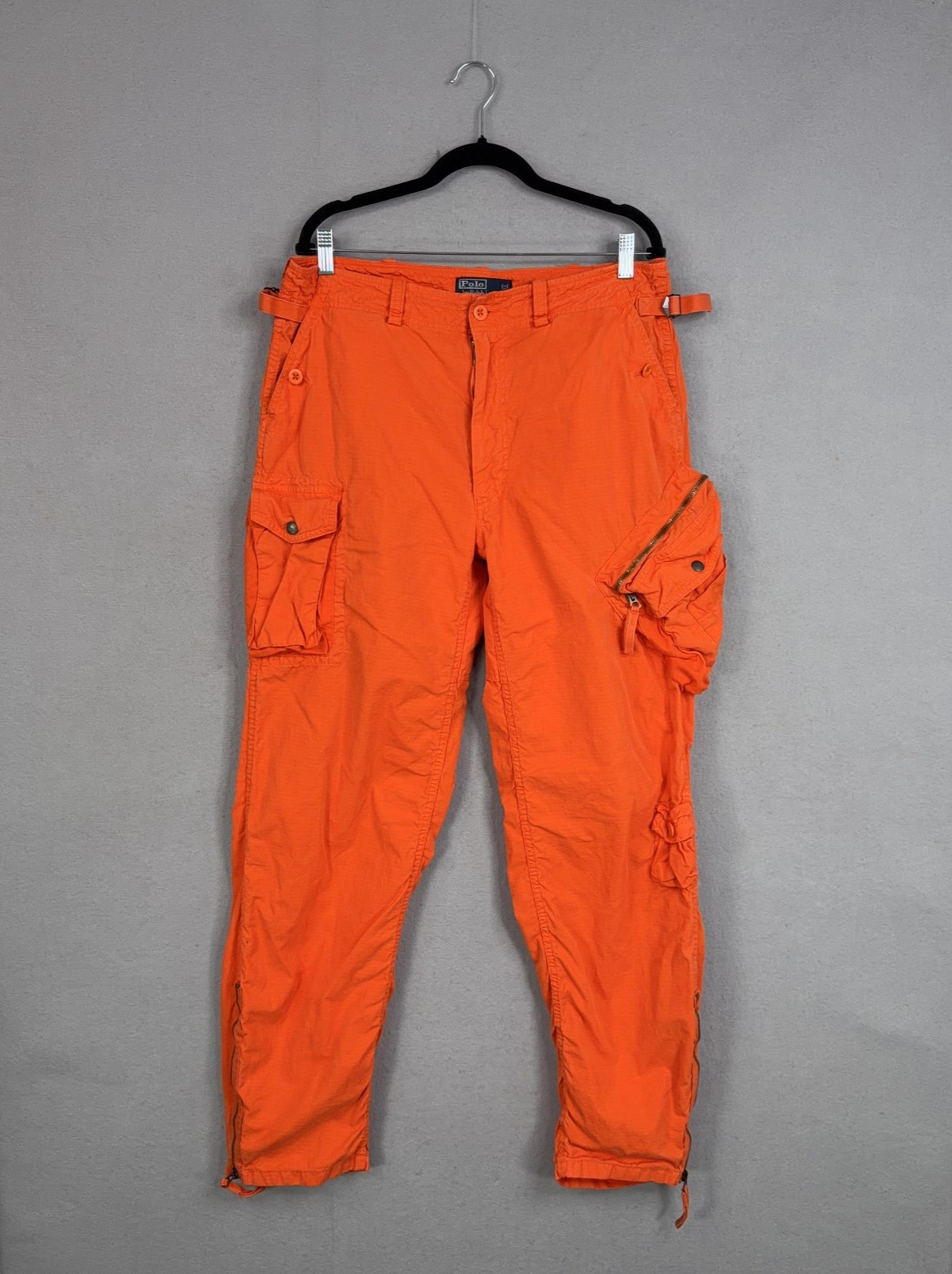 Vintage Polo Ralph Lauren Cargo Pants Mens 34x34 Orange Ripstop Paratrooper Y2K