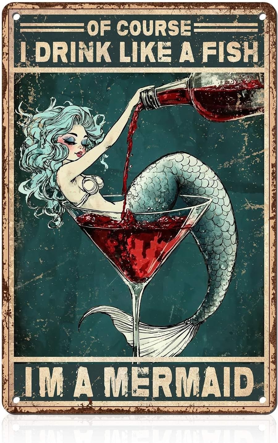 Mermaid Metal Sign Drink Like A Fish Coastal Bar Decor Nautical Beach House Wall