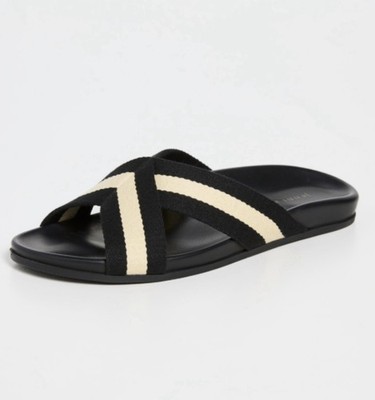 JENNI KAYNE Size 39   Black White Stripe Cotton Crossover Sandal Slides