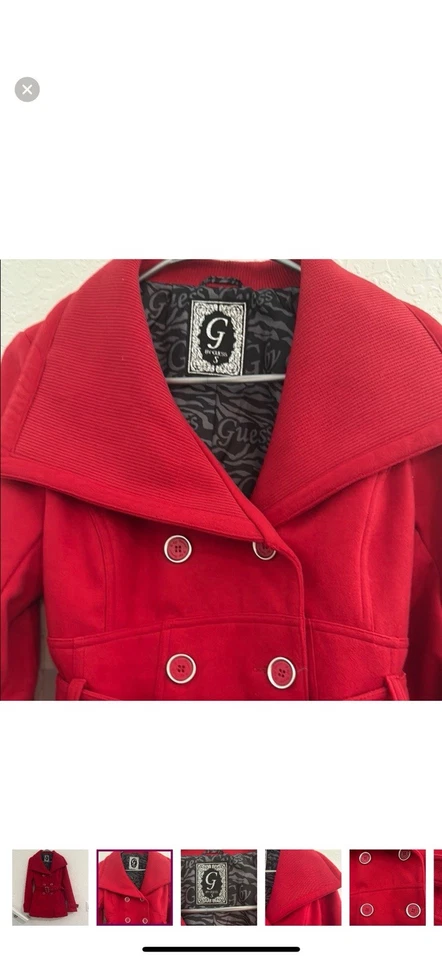 G by adivinar Chaqueta Abrigo Mujer Talla Pequeña Mono Pecho Mezcla Lana Rojo Foto 3 de 4