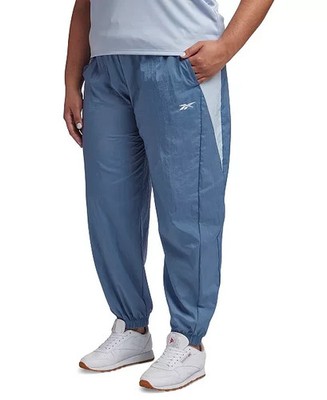 Reebok Plus Size Pull-On Logo Woven Track Pants Women's 1X  Light Blue