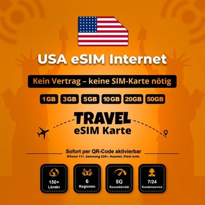 USA Travel eSIM Internet 1GB - 50GB | 5G | Sofort per QR aktivierbar