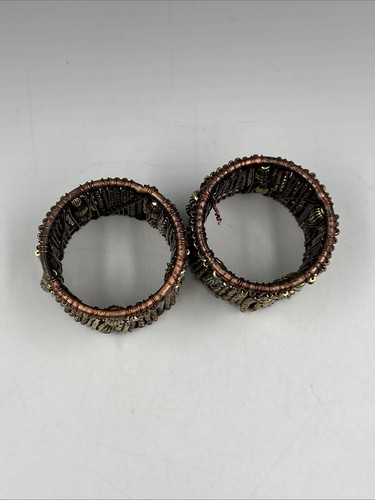 Beaded Bronze/Gold Tone Napkin Rings Set 8, 1.5” - Afbeelding 14 van 18