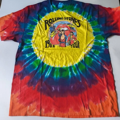Rolling Stones Shirt Mens XL Tye Dye Tour Conce 1980s vintage concert t-shirt, vintage, size XL, single stitch, B+ condition