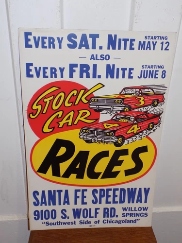 Vintage Stock Car Races Cardboard Poster Chicagoland