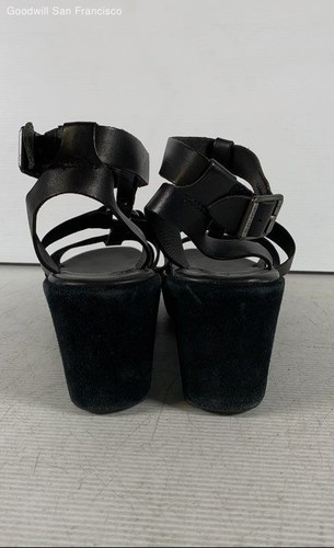 Kork-Ease The Original Black Leather Open Toe Classic Wedge Strappy Womens Heels - Picture 3 of 7