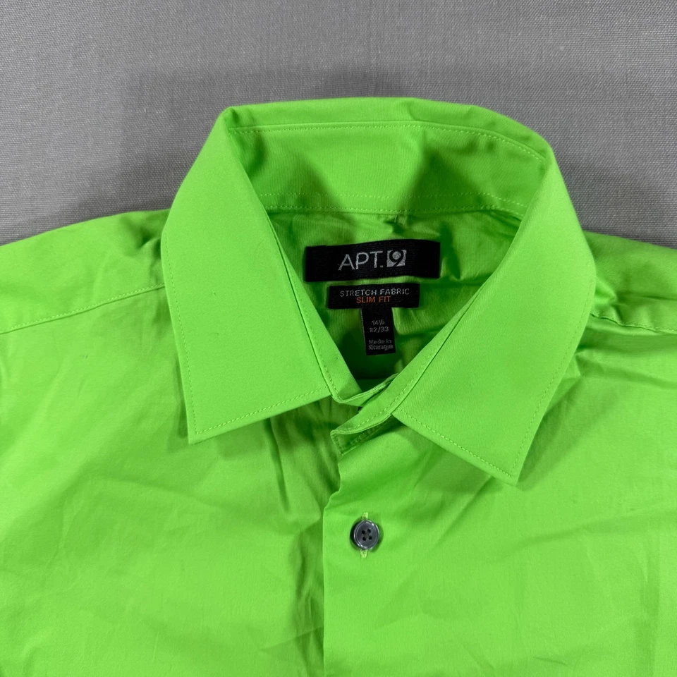 NUEVO CON ETIQUETAS APT 9 Camisa Elastizada Botón Para Hombres 14.5 32 33 Verde Manga Larga Vestido Neón Foto 4 de 4