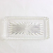 Vintage MCM Starburst Clear Cut Glass Butter Dish