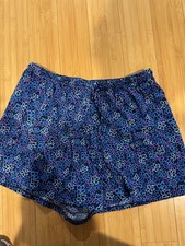 Vintage Lands End L Shorts Swim bottoms Purple Floral black 2.25" nylon spandex