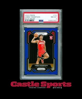 2023-24 Panini Prizm #150 Amen Thompson Blue Prizm /199 SP Rookie RC PSA 8 NM-MT