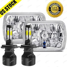 5x7 7x6 Inch White Led Halo Diamond Cut Semi Sealed Glass Lens Headlights H6054