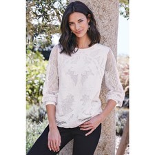 SOFT SURROUNDINGS -NWT- White Linaria Sheer Lace Long Sleeve Blouse S