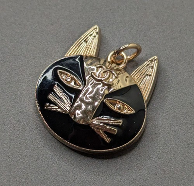 #ad #ad Designer Button Black and Gold Cat Zipper Pull Charm 25mm $22.95