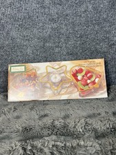 Vintage Indiana Glass Holiday Gold 3 Piece Party Set Made In USA Christmas Decor