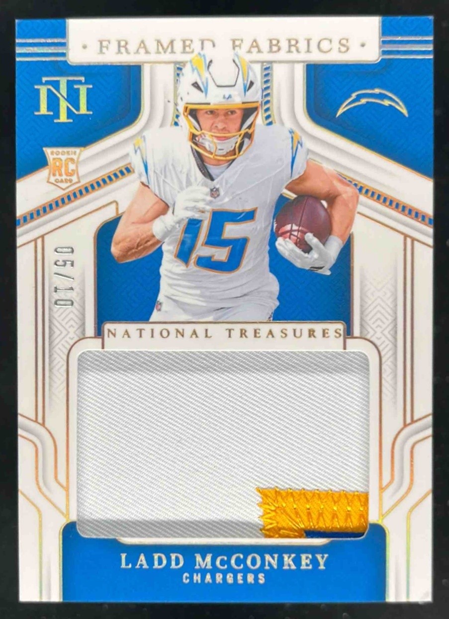 2024 Panini National Treasures Ladd McConkey Framed Fabric Holo Gold /10 RC