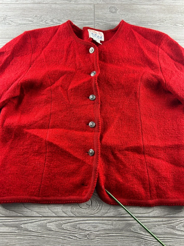 Vintage Tally Ho Women's Sweater 100% Wool Red Button Front Cardigan M Blazer - Image 3 of 4