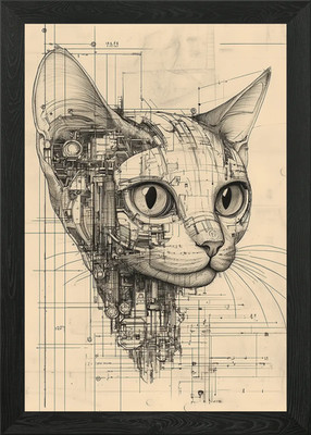 Kybernetische Katze Portrait Bauplan C gerahmt Wandbild Poster Leinwanddruck Bild