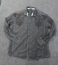 Roar Shirt Mens Extra Large Gray Black Embroidered Button Up Signature Western
