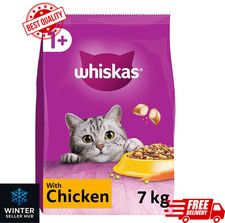 7kg Whiskas 1+ Adult Complete Dry Cat Food Chicken Bulk Pack Cat Biscuits 3.21 per kilo