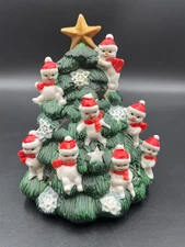 Vtg Ceramic Christmas Tree Snowman TeaLight Candle Holder