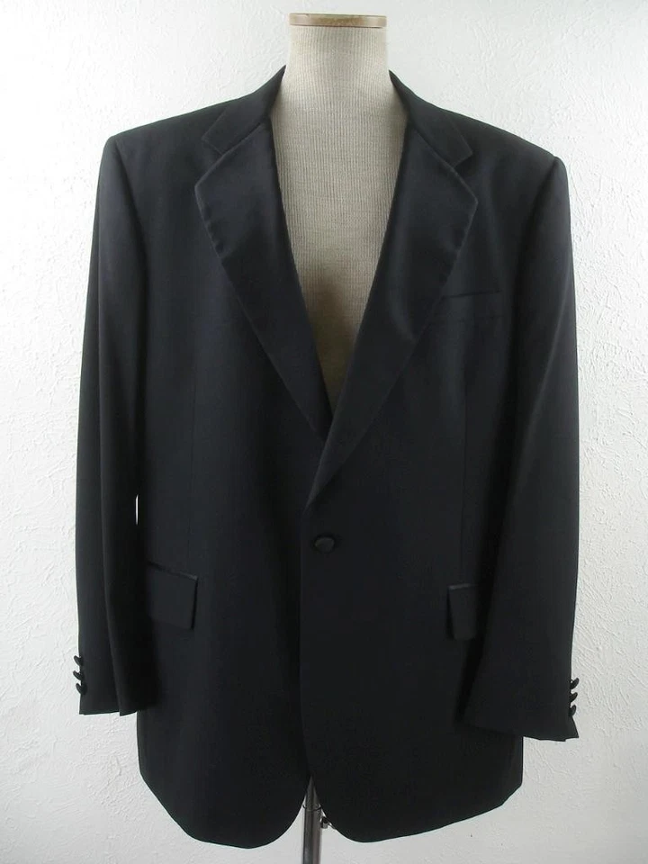 Men's 46L One-Button 2-Pc Formal Tuxedo Suit Satin Pants 39 X 31 Suspenders Vtg - Image 2 of 4