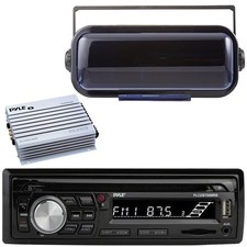 Pyle Bluetooth Marine Radio MP3/USB/SD CD AM/FM, Black Cover, 4-Ch Amplifier