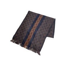 GUCCI Men's Wool Scarf Brown All-Over Print Width 34cm x Total Length 82cm