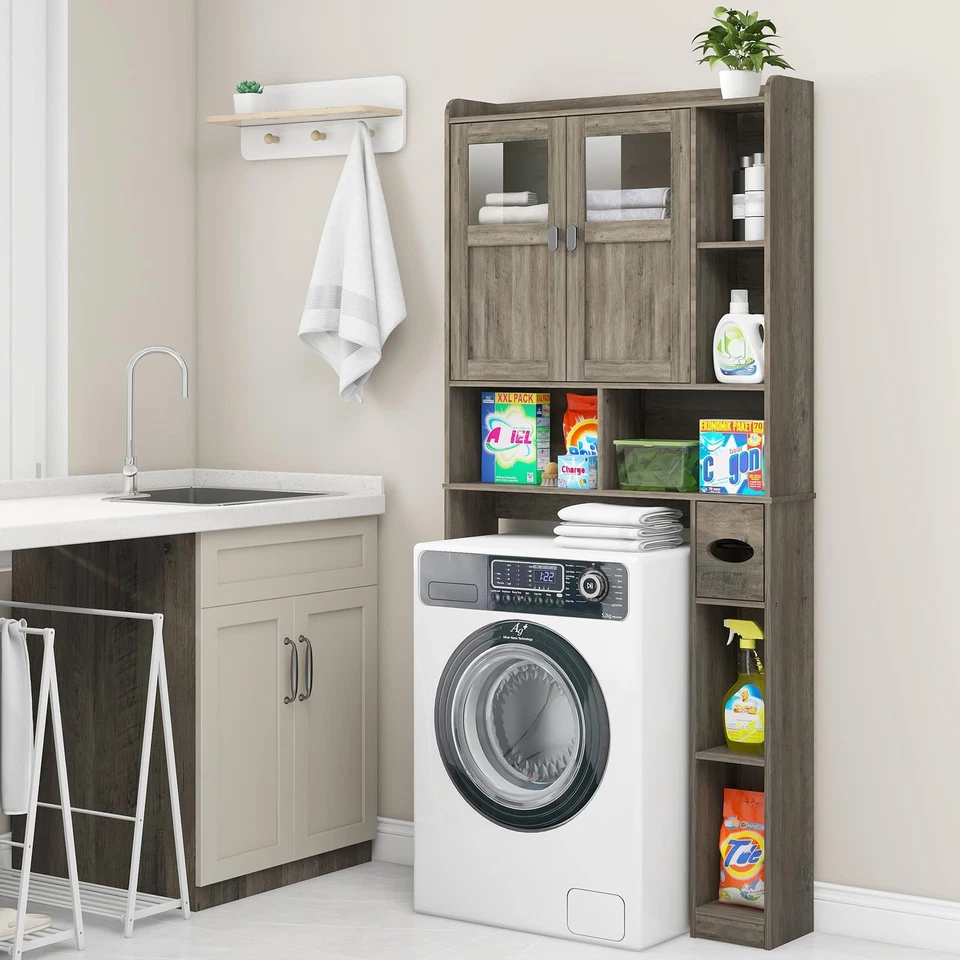 Armario de almacenamiento sobre inodoro, estante de baño sobre inodoro con puertas de vidrio... Foto 3 de 4