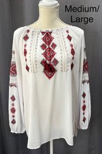 Hand Embroidered Ukrainian Vyshyvanka Blouse White Red Black Women  s M/L NWT