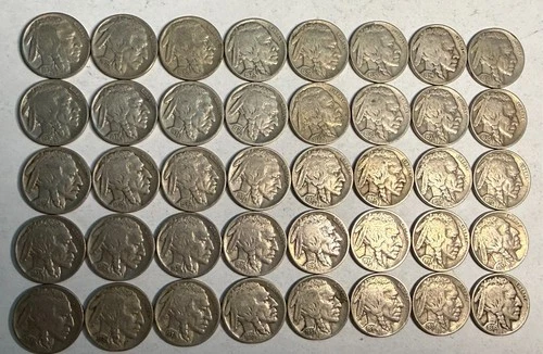 ROLL of 40 full date Indian Head BUFFALO NICKELS. Exact coins shown. #02