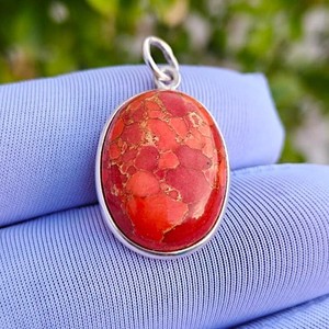 Authentic Natural Orange Turquoise Gemstone Pendant 925 Sterling Silver Gold Plated