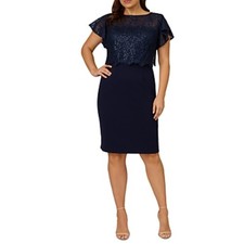 Adrianna Papell Women's Cocktail Dress Size 14W Blue Sequined Lace Sheath