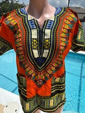 Dashiki Africa African graphic Orange Green Shirt Mens L Large