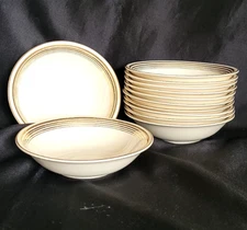 Dessert Bowls 5in Set/12 Homer Laughlin Eggshell Nautilus White Gold Trim 1944