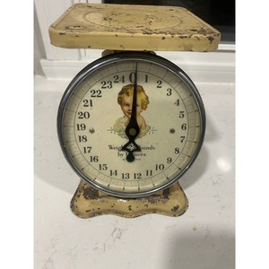 Vintage Cherub Scale 25 Lbs by Ounces Yellow Metal Reproduction Farmhouse Decor