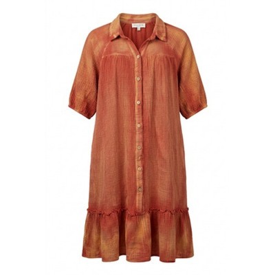 Hayden Los Angeles Dress Women L Orange Gauze Button Front Ruffle Boho Gypsy