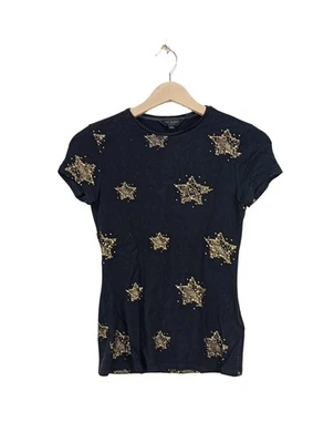 TED BAKER Shirt basique Dames Haut T EU 32 noir-jaune primevère - Photo 1/4