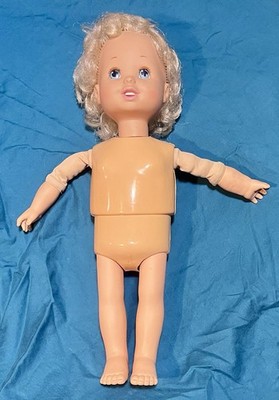 Vintage Girl Doll, Grows Up / Gets Taller, Blonde Hair, Rubber Face, Back Crank