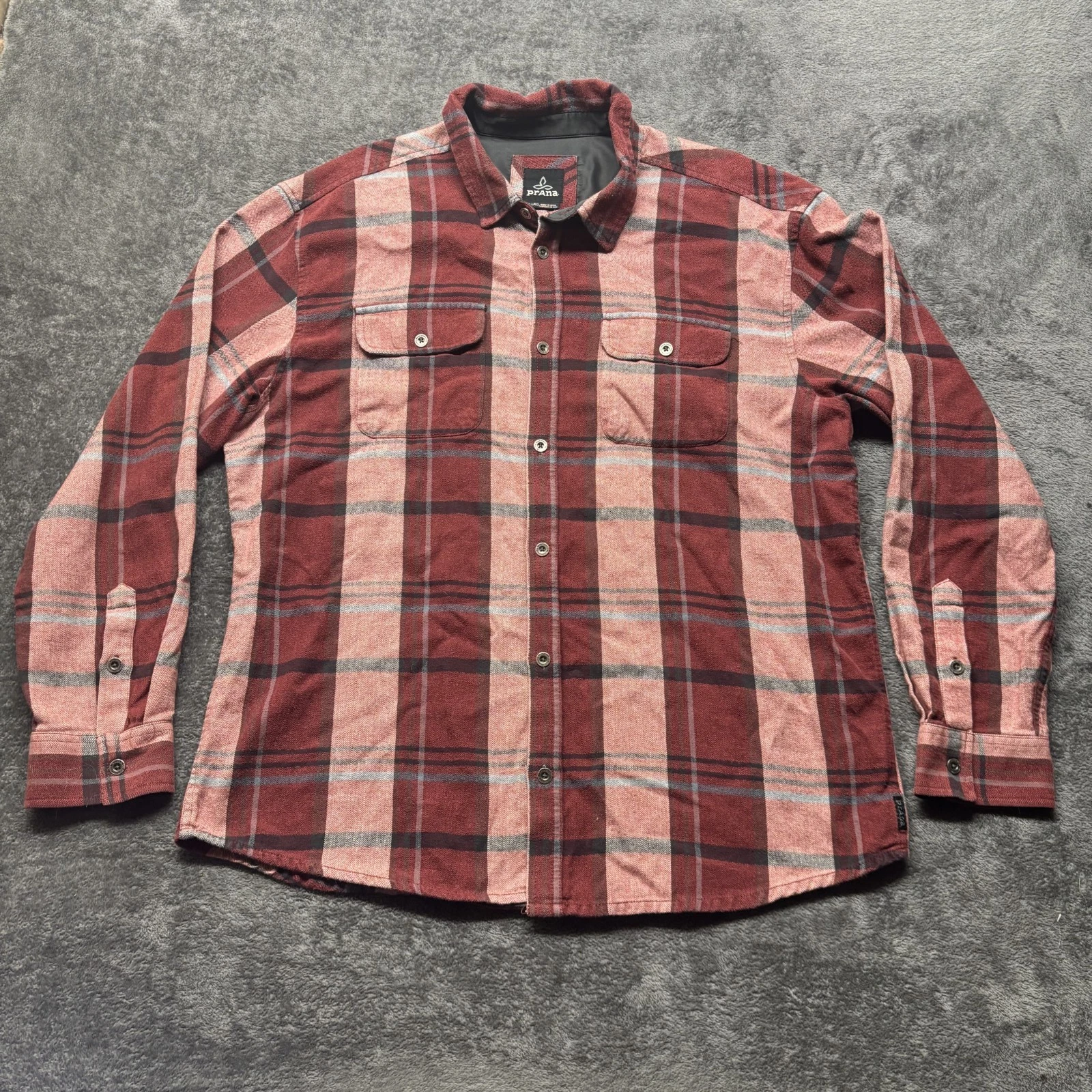 Prana Shirt Mens XXL Red Plaid Flannel Long Sleeve Button Up Camp Hiking Outdoor
